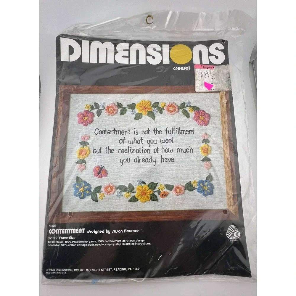 Vintage 1978 Dimensions Crewel Kit Contentment Susan Florence 1054